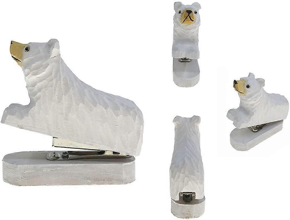 Levande handgjord träsnideri tecknad minidjurhäftare för skolkontorspapper barn julklapp (isbjörn)