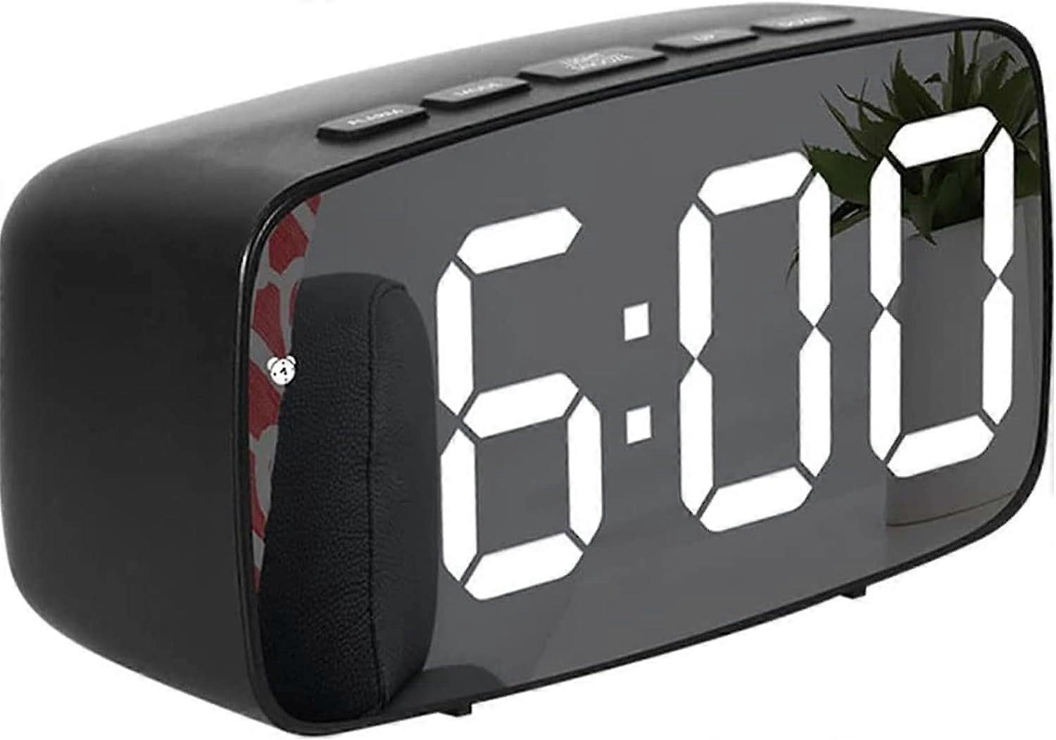 Digital LED Alarm Clock Mirror Clock with Temperature & Date Calendar, Snooze, Adjustable Brightness