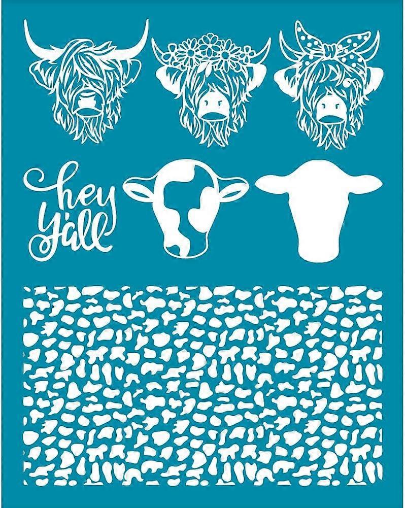 4x5 Inch Dairy Cow Clay Stencils Highland Cow Silk Screen for Polymer Clay Cow Pattern Silk Screen Stencils Mesh Transfer Stencils for Polymer Clay Je