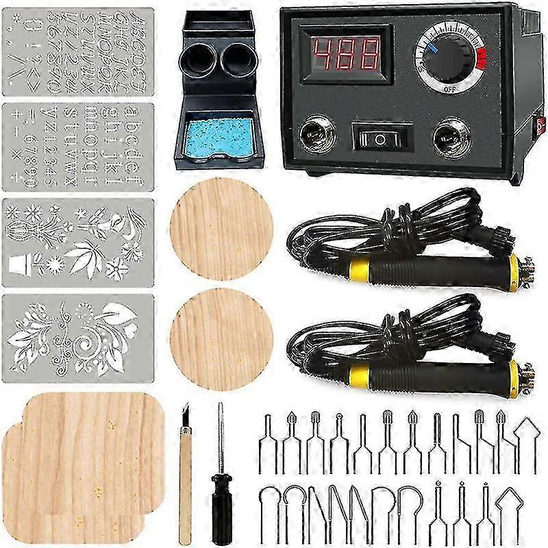 Pyrography Wood Burning Kit Wood Burner Tool Dual Pen 60w Upgraded Adjustable Pyrography Machine - JV