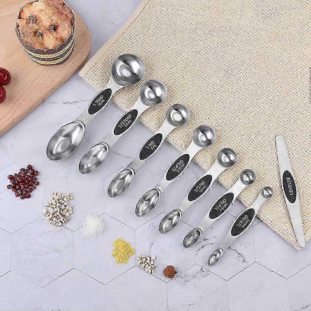 Set of magnetic measuring spoons Stainless steel double-sided stackable teaspoons