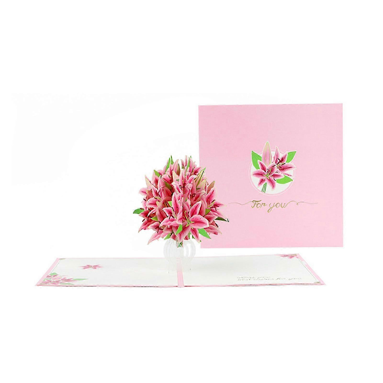 Rose Lily Flower 3D for Pop Up Rose Lily Flower Greeting Card Valentines Day Cards with with Envelope for Birthday