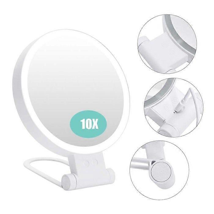 10x Magnification Makeup Mirror with LED Light, 3 Color Lighting, Double Sided, Portable Makeup Mirror