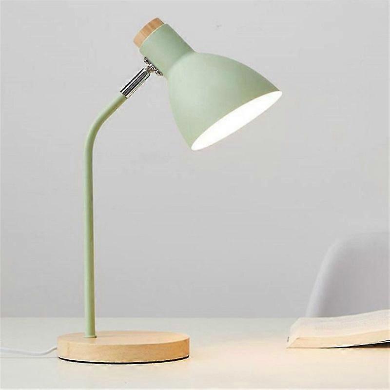 E27 Metal Shade Button Switch Wood Table Lamp