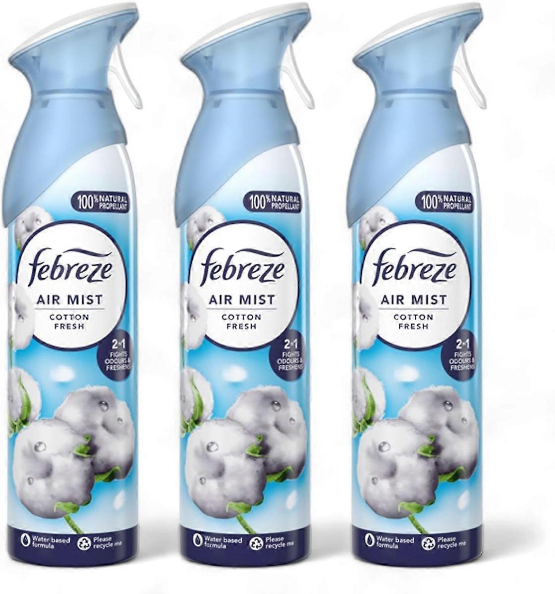 3 X 185 ml Febreze Air Mist Deodorante Spray - Cotone Fresco