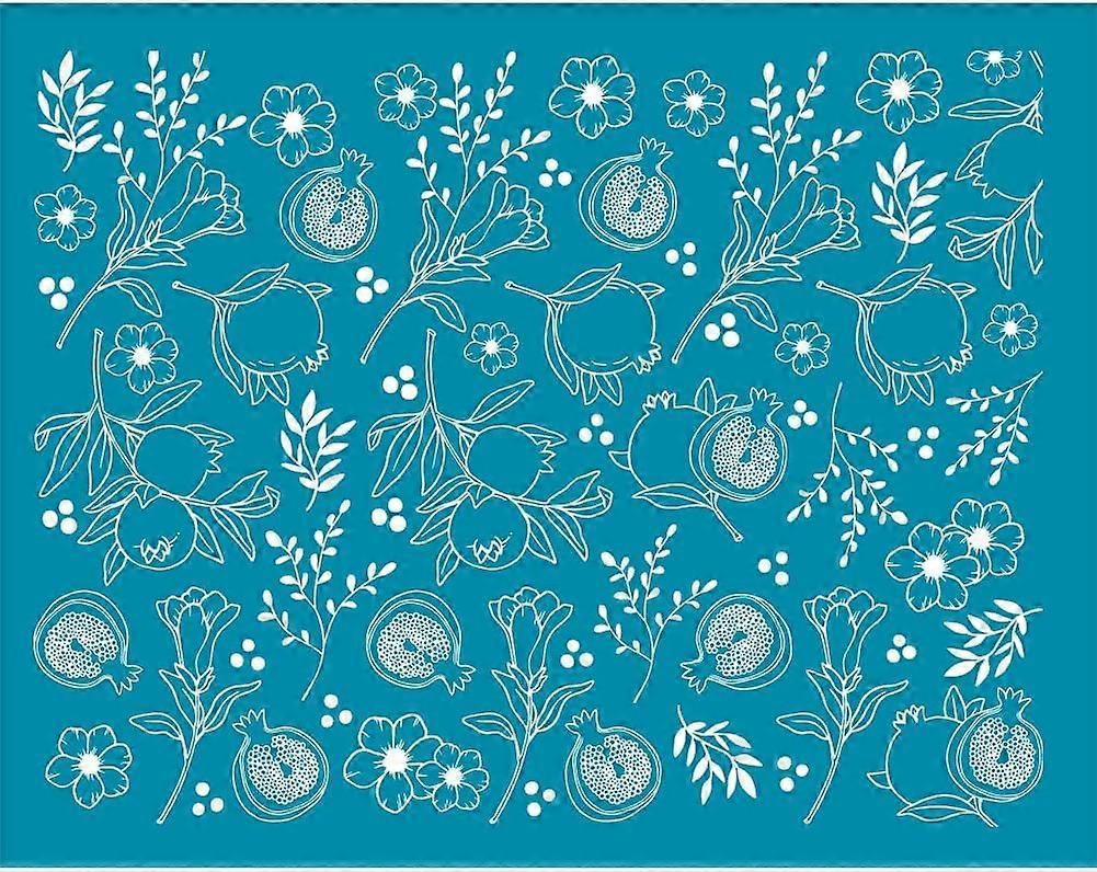 5x4 Inch Silk Screen Stencil for Polymer Clay Pomegranate Silk Screen Printing Stencils Flower Leaves Reusable Clay Stencil Floral Mesh Transfer for P