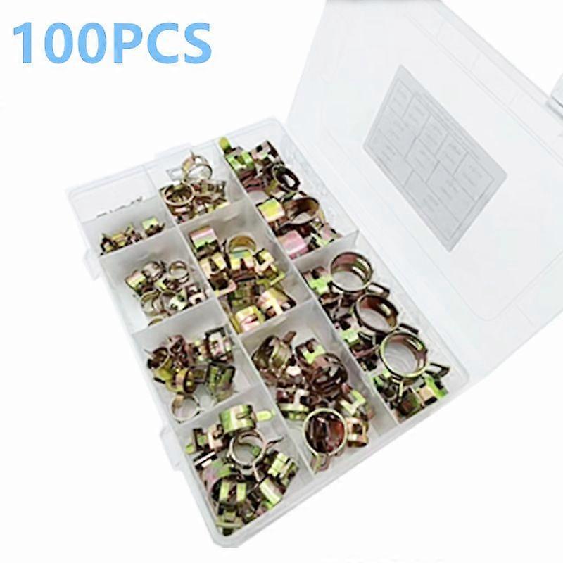 100 Pieces Fuel Line Hose Clamp Spring Clip - Pipe Clamps with Storage Box (6-22mm, Size 10)