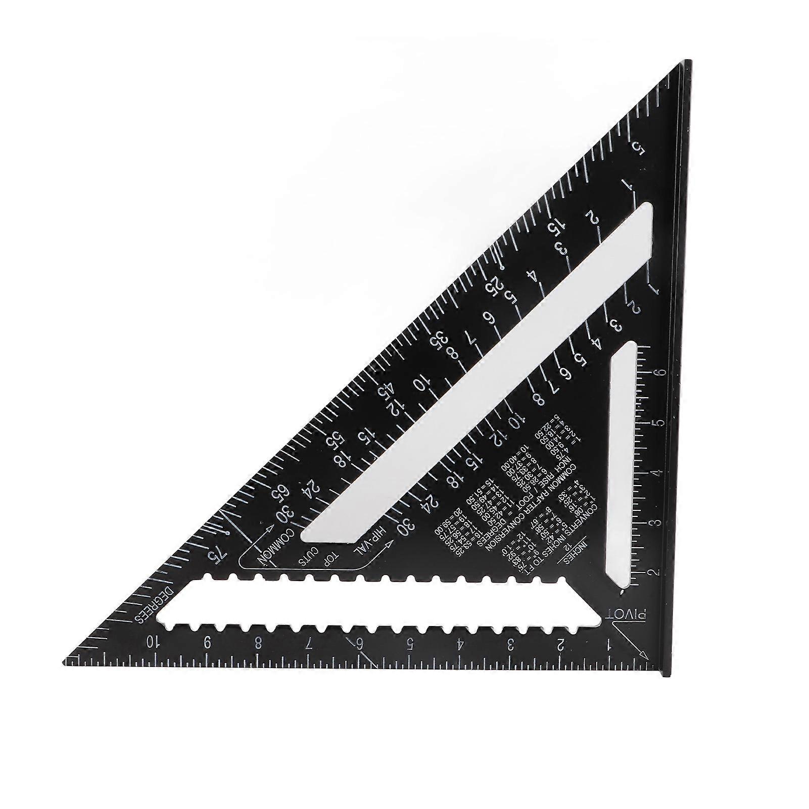Triangle Ruler Black Right Angle Ruler Inch Metric Aluminum Alloy Carpenter Square Measuring Device Woodworking Tool 12in