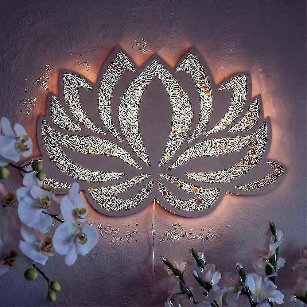 مصباح ليلي LED زهرة اللوتس المثبت على الحائط - ماندالا يوغا نحت مصباح فني لديكور المنزل YuJia