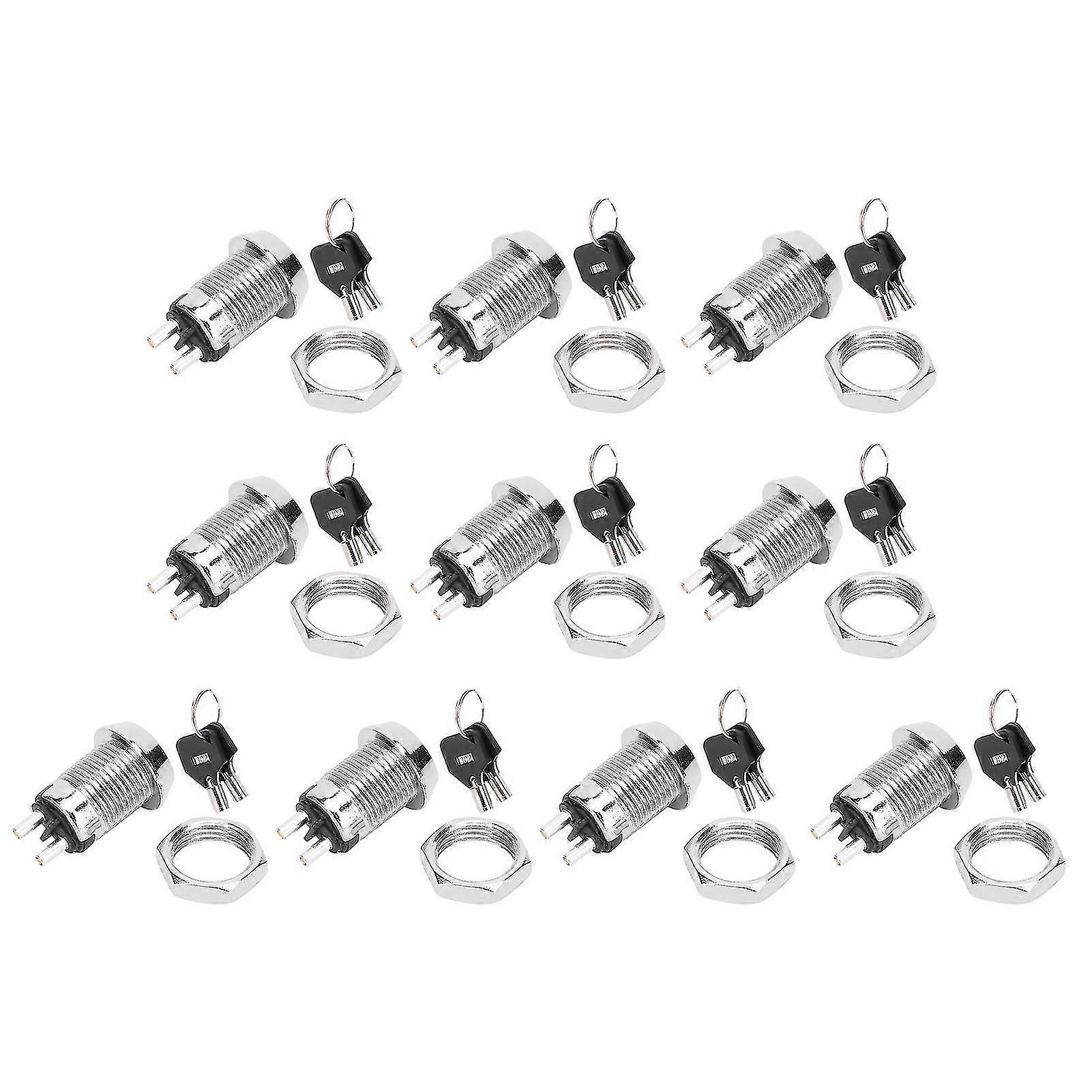 10 Sets Key Switch Stainless Steel On/Off Power Lock Double Pull Switches 12 x 22mm