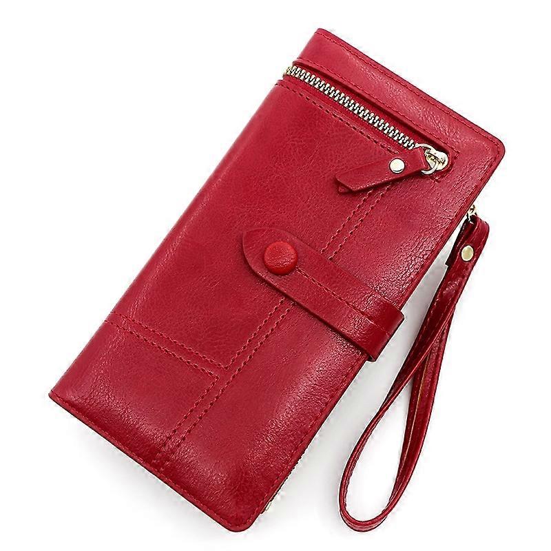 R823-3 Bi-fold Long Wallet Women Multiple Card Slots Zipper Clutch Cellphone Purse with Wrist Strap