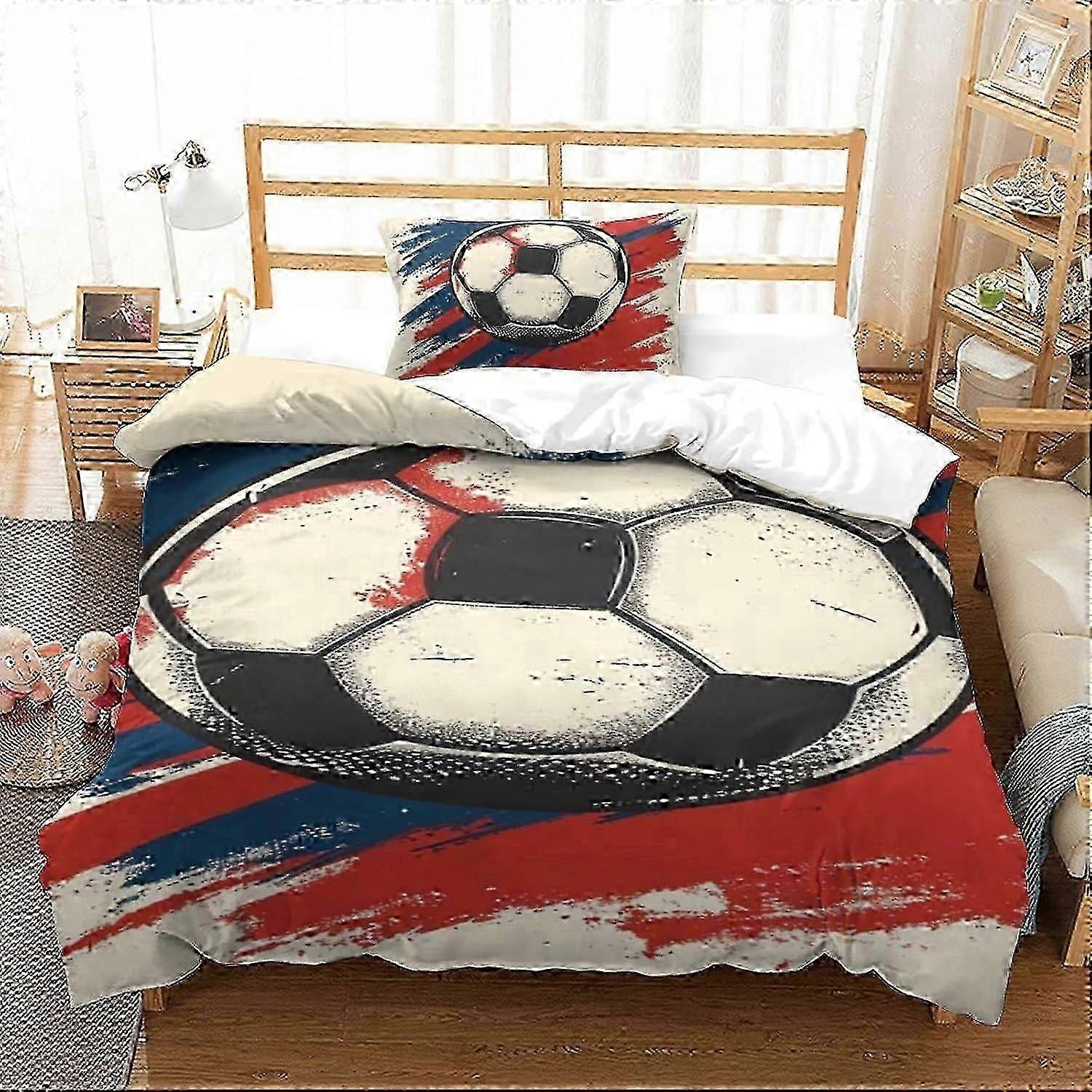 Conjunto de Lençóis de Cama de Futebol J66 Impresso em 3D com Fecho de Zíper Oculto Capa de Colcha de Microfibra Macia 2 Peças para Meninos Meninas Adultos Cama Sh