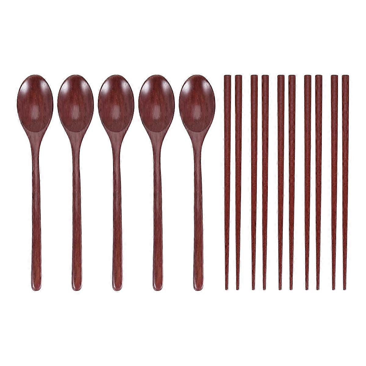 Teak Wooden Spoons and Chopsticks Set, Non-Stick Spoons Soup-Teaspoon for Kitchen Cooking Utensil To