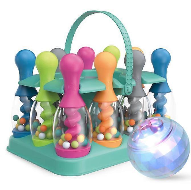 Toy Bowling Set with Flashing Light-Up Ball & Carrying Caddy for Kids