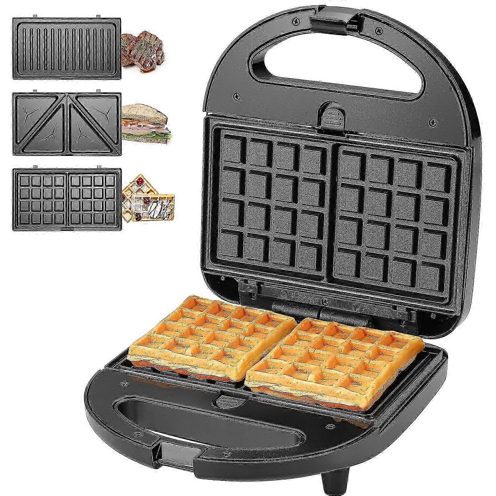 3-in-1 Croque Monsieur Machine, Grill, Waffle Maker and Sandwich Maker, High Power 750W, 3 Non-Stick and Interchangeable Plates