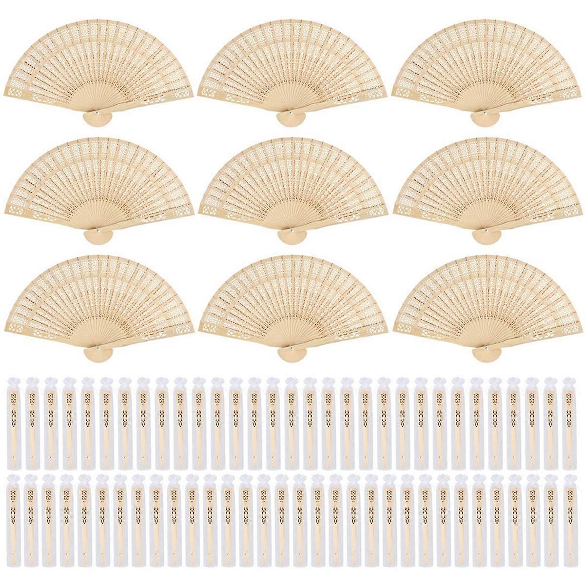 72 Pieces Wooden Folding Fans with Gift Bags Vintage Handheld Fans