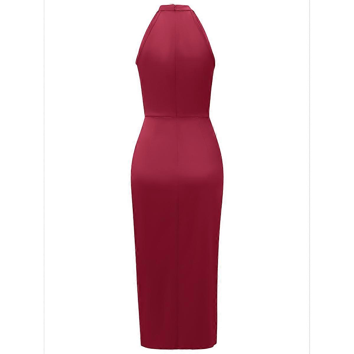 Sleeveless Satin Backless Evening Gown Wine Red S