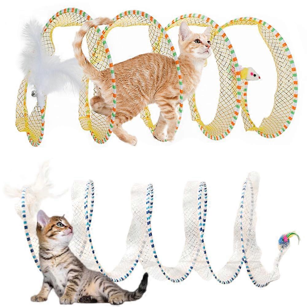 2 Pcs Collapsible Cat Tunnel Spring Toy for Self Play Hunting