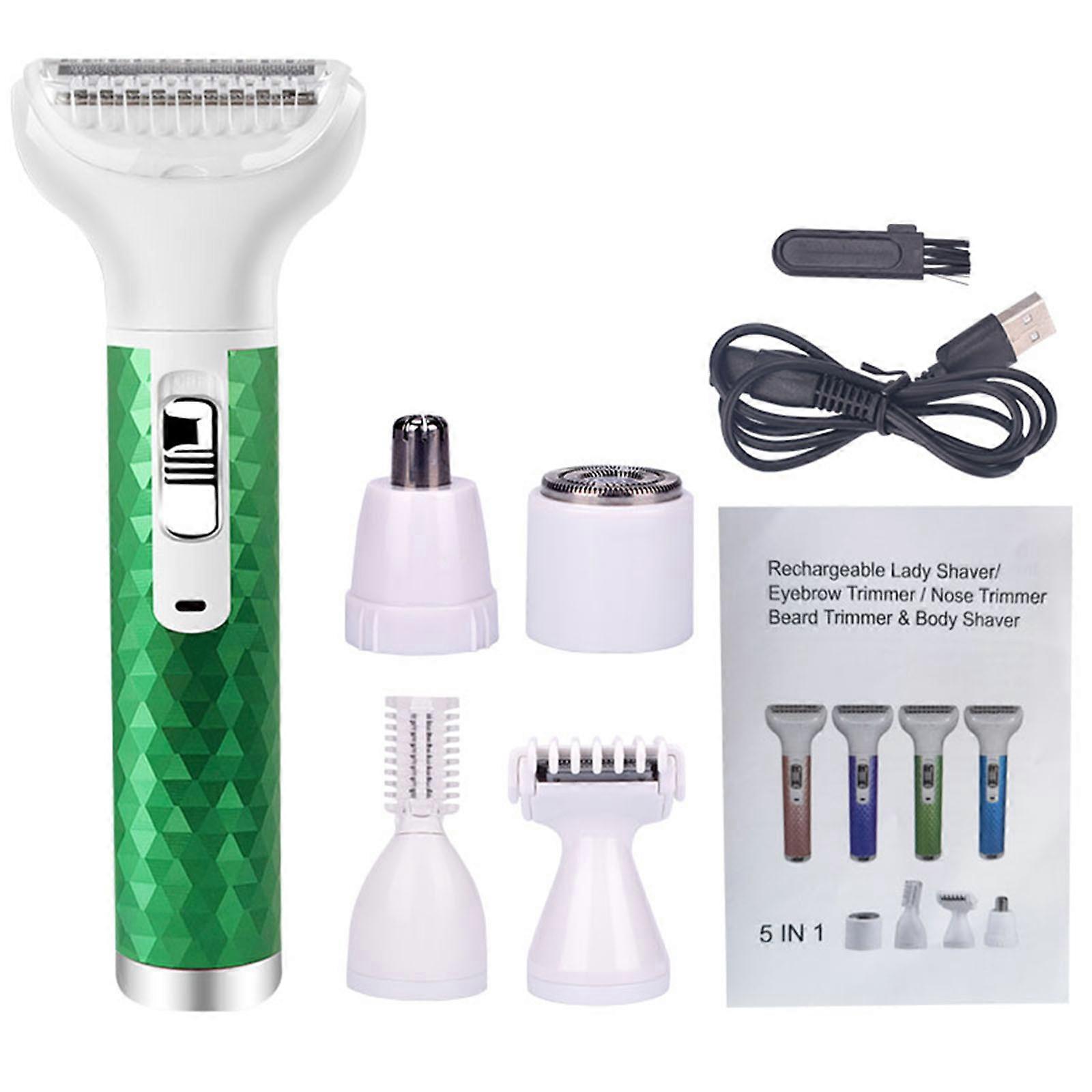 5 az 1-ben újratölthető epilátor női testszőrtelenítő szépség epilátor arc bikini láb karokhoz test ajkak könnyen használható zöld