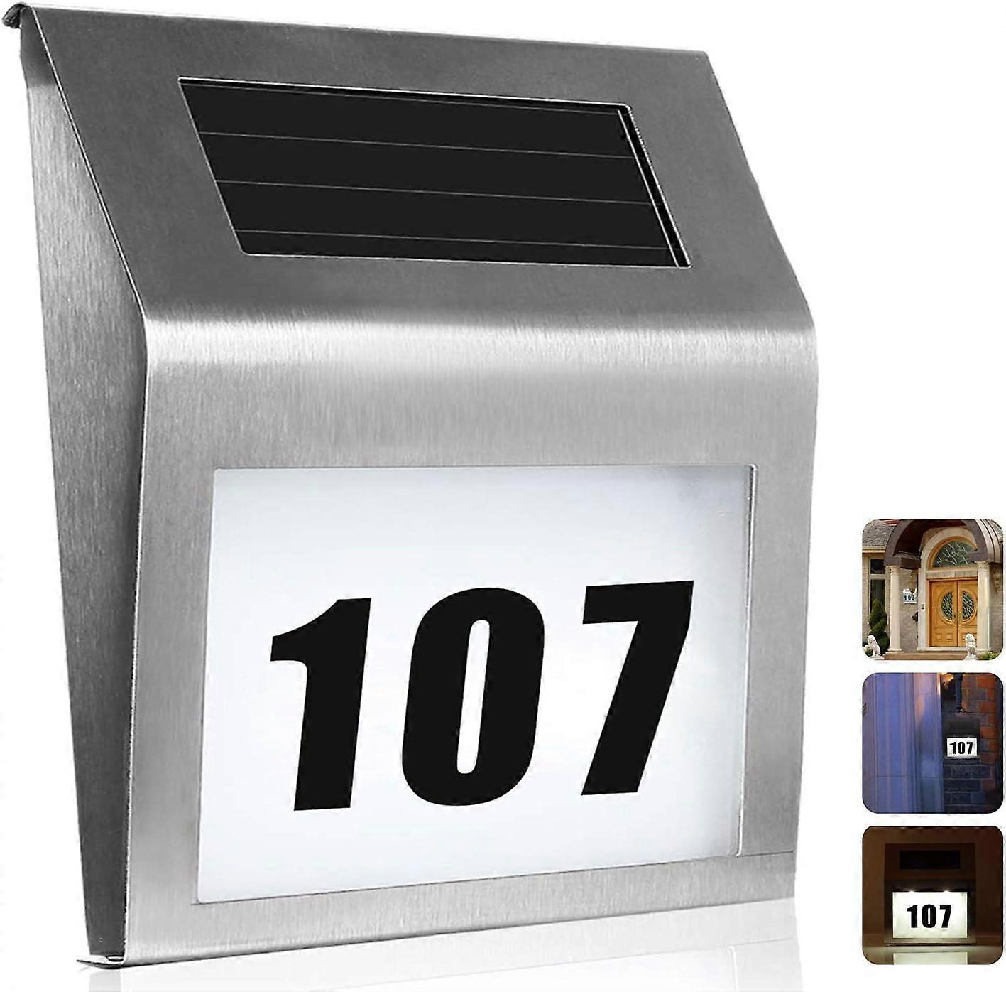 Solar Address Light, Personalizable Numbers, Stainless Steel, Automatic Illumination