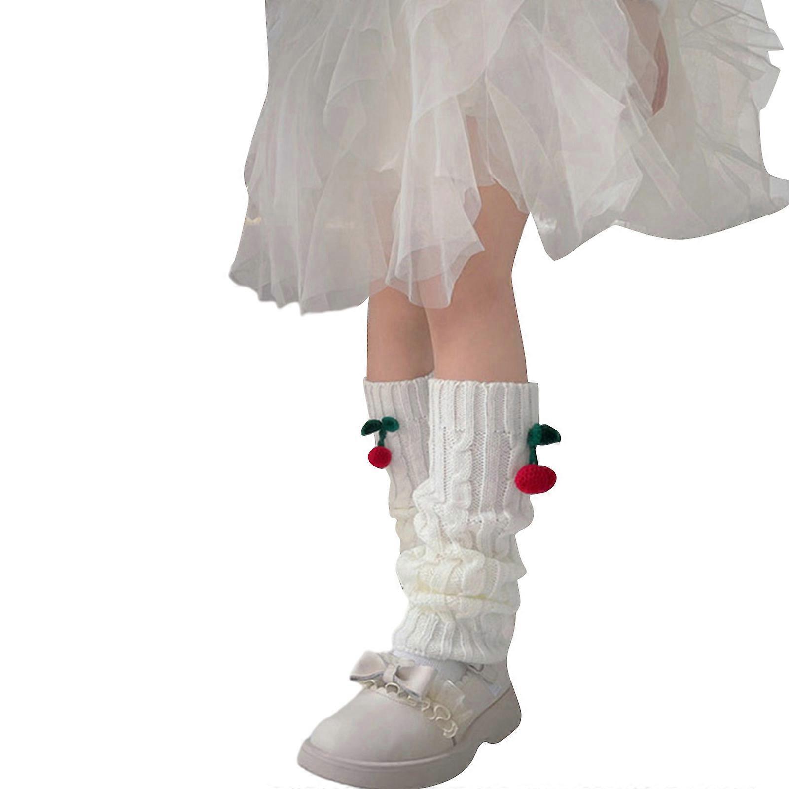 Kaapelineulotut lahkeenlämmittimet pienelle tytölle Talvi Syksy Leggingsit Kirsikkasisustus Polvikorkeat sukat Neulotut sukat Lämpimät leggingsit Valkoinen M