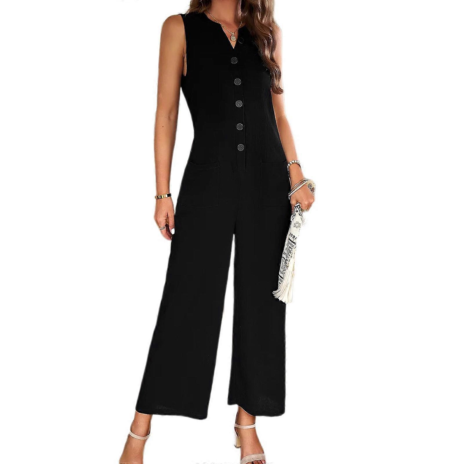 Jumpsuit for Women Casual Summer Rompers Sleeveless Loose Buttons
