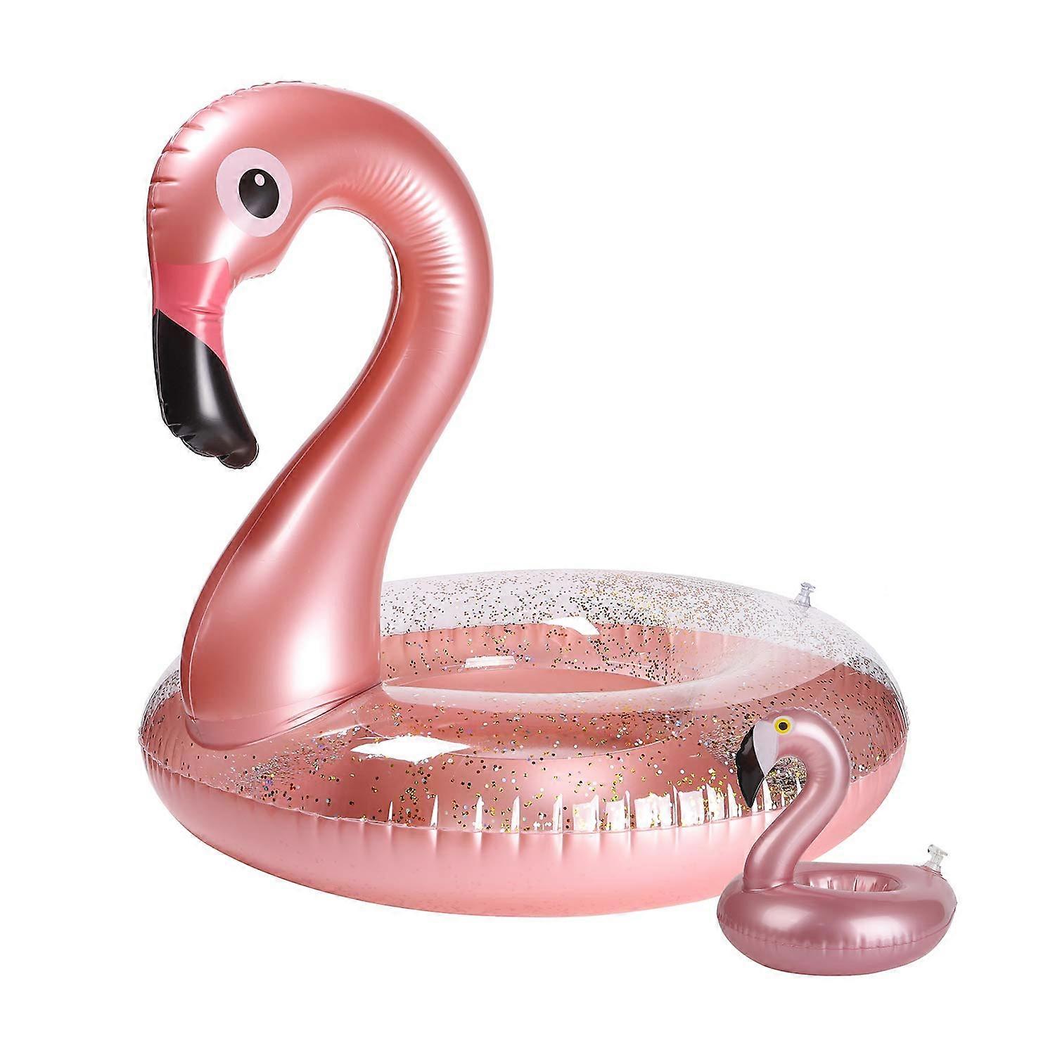 Grobro7 Inflatable Flamingo Pool Float Beverage Holder Set - 2 Pack, Durable PVC, Pink Color, Summer Party Accessory