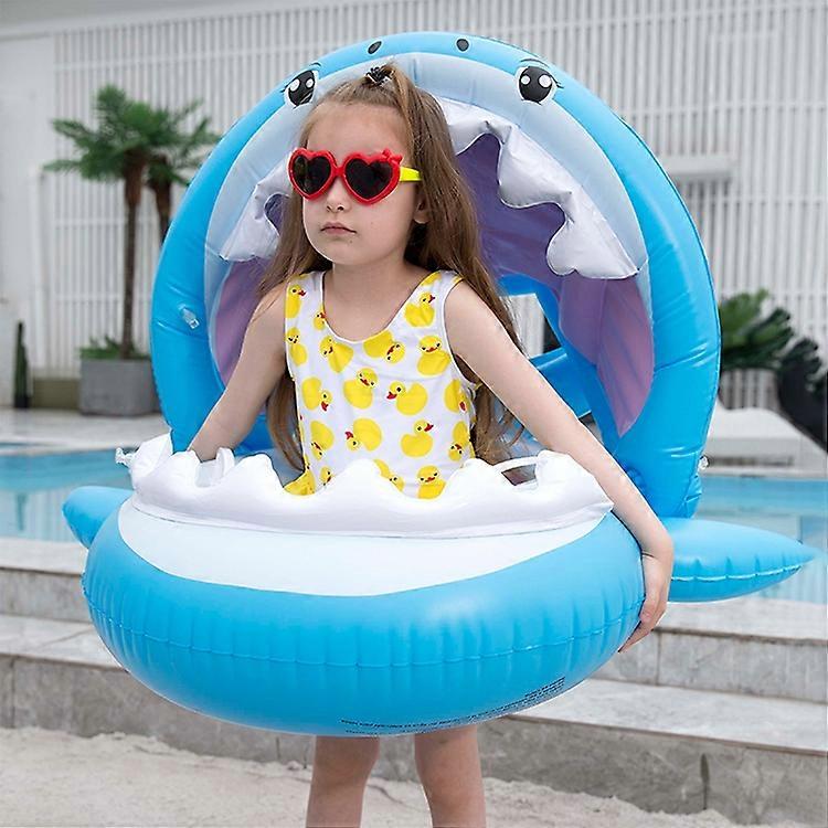 PVC充气儿童游泳圈游戏水上玩具充气鲨鱼遮阳座椅尺寸：95 x 78 x 70cm