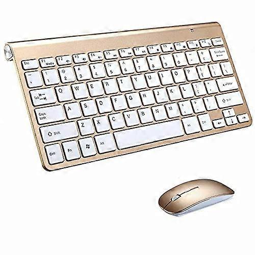 Mini Wireless Keyboard and Mouse Set 2.4G Compatible with Mac Apple PC Computer (Gold)