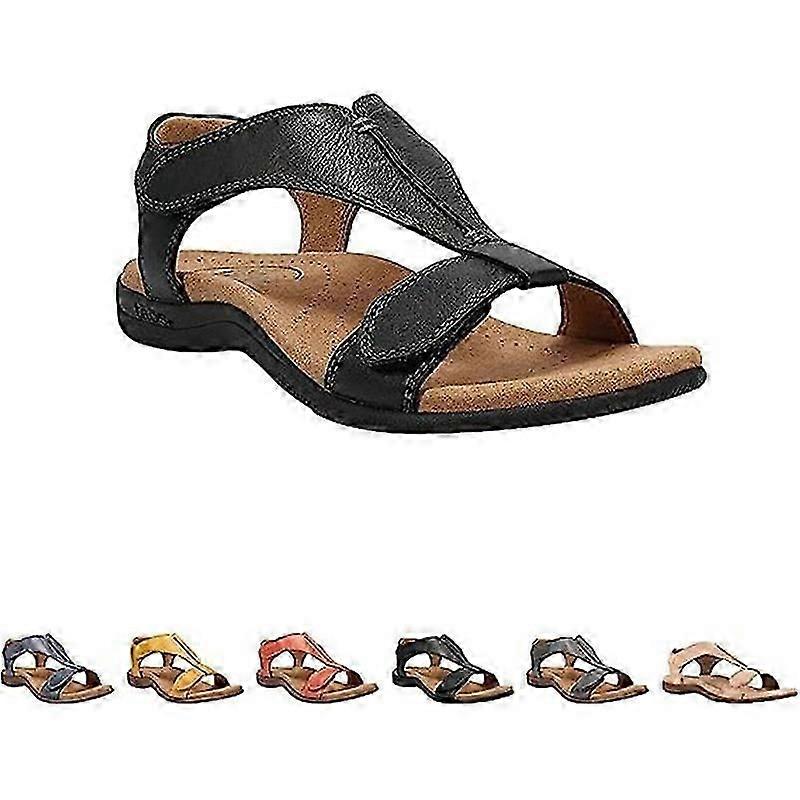 kvinners komfortable ortopediske sandaler T-stropp spenne flater sandaler med buestøtte