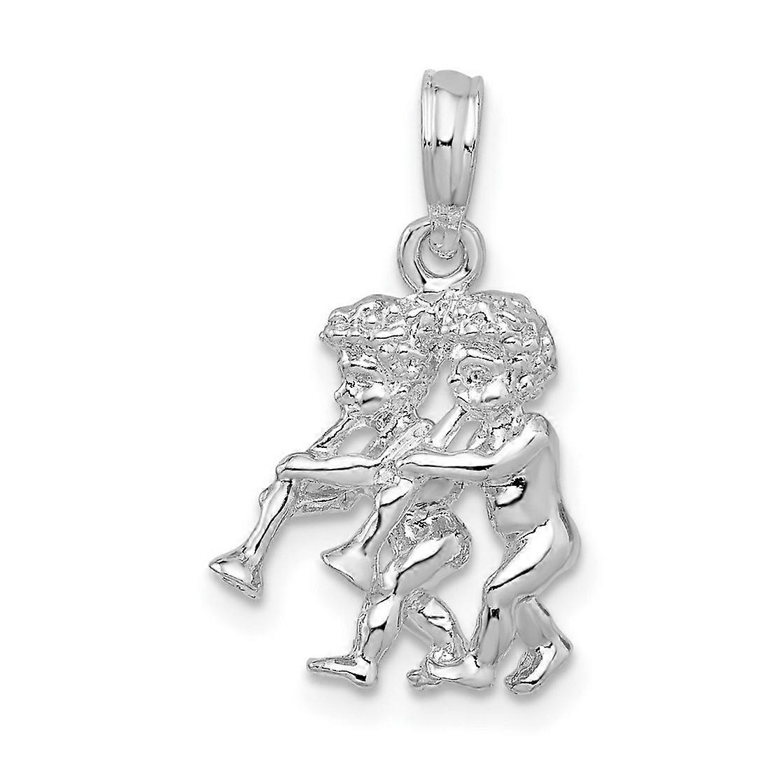 925 Sterling Silver Rhodium Plated Polished 3d Gemini Zodiac Pendant Necklace-Pendant for Women