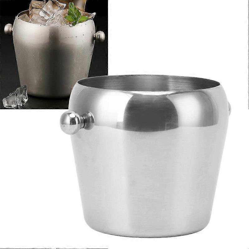 ステンレス鋼アイスバケツシャンパンアイスバケツワインチラーバケツホームバーパーティー用スムースハンドル付き飲料浴槽シルバーネイキッド-L-