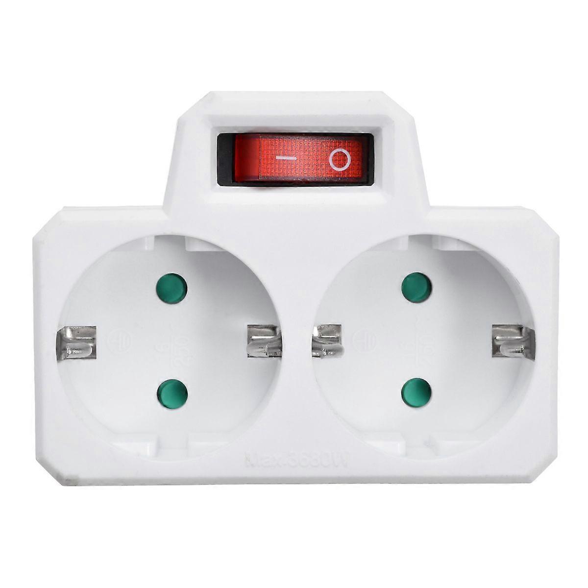 2-Way Socket Adapter with Switch, EU Converter for European Plugs