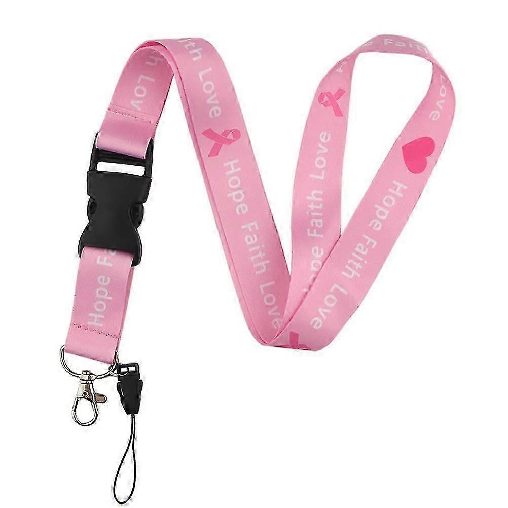 Pembe Kurdele Meme Kanseri Farkındalığı Baskılı Kordon Boyun Askısı Anahtarlık Çıkarılabilir Toka Kordon