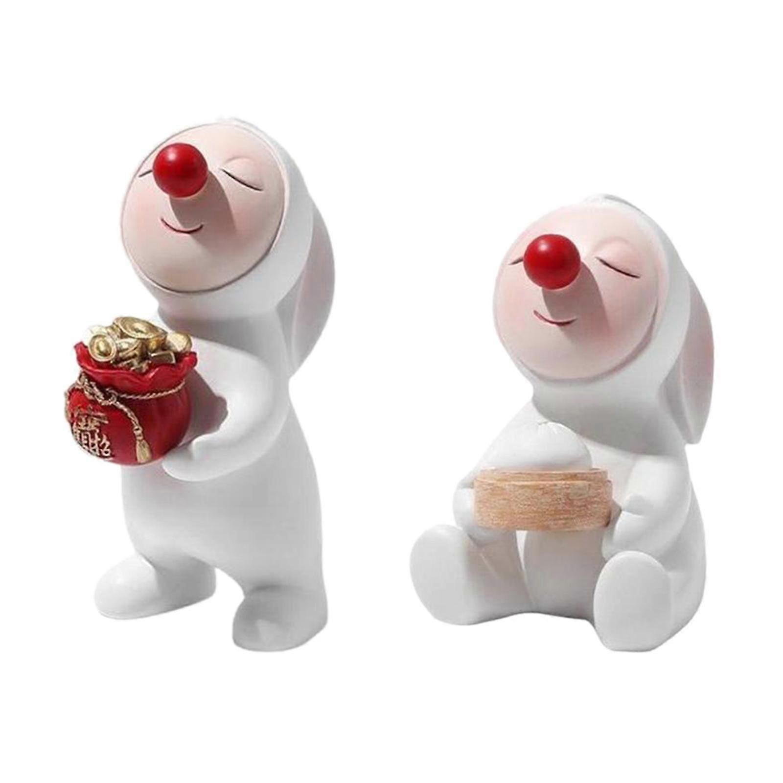 2 Pieces Rabbit Figurine Red Nose Rabbit Statue Easter