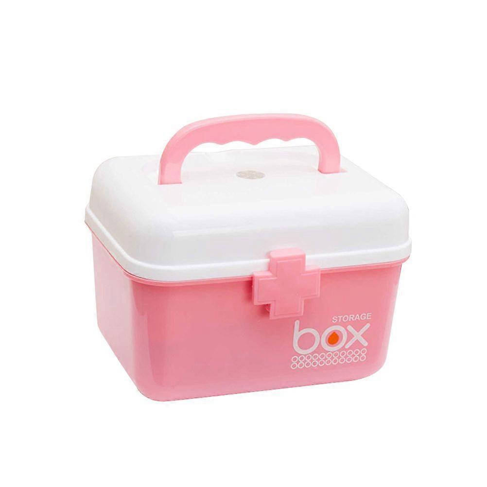 Pill Storage Box Organizer First Aid Kit Box with Removable Tray & Handle Family Emergency Kit Storage Organizer - Size S (Pink)