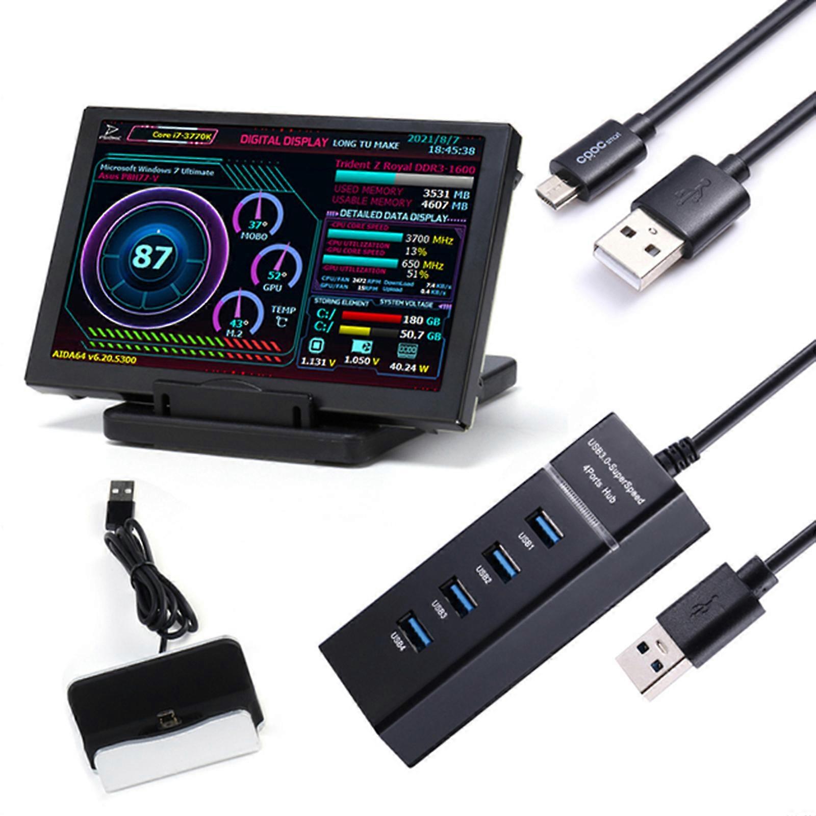 5 Inch IPS Monitor Screen Aluminum Alloy USB Computer Secondary Screen CPU GPU RAM HDD Monitoring 360° Rotation AIDA64