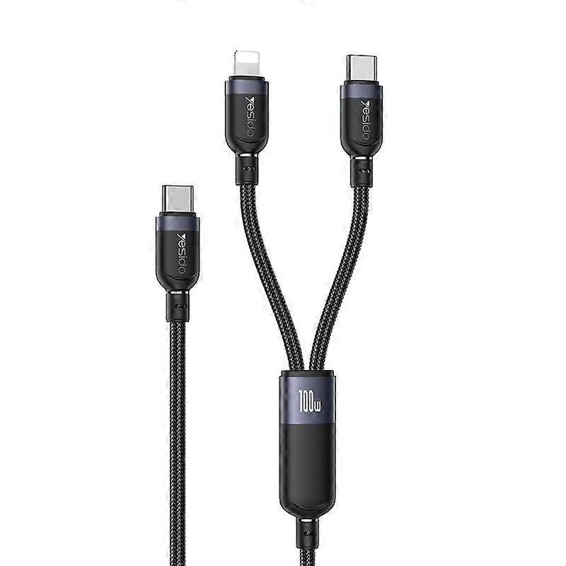 Yesido CA90 100W USB-C / Type-C to 8 Pin, Type-C 2 in 1 Charging Cable