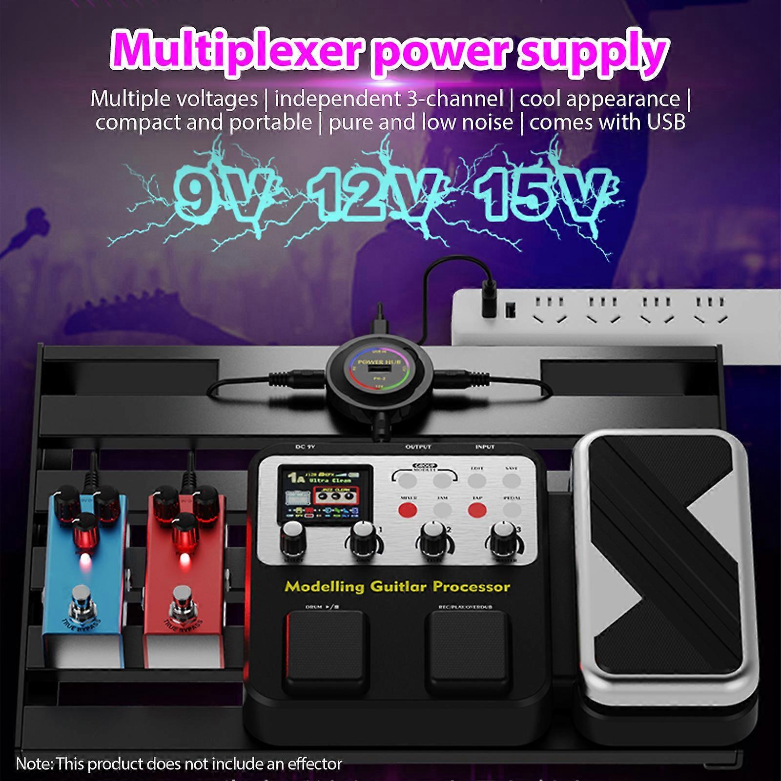 Mini Effector Power Supply 3 Channels Output 9V12V15V Low Noise Music Instrument Effector Power Supply Synchronous Output with Independent Short Circ