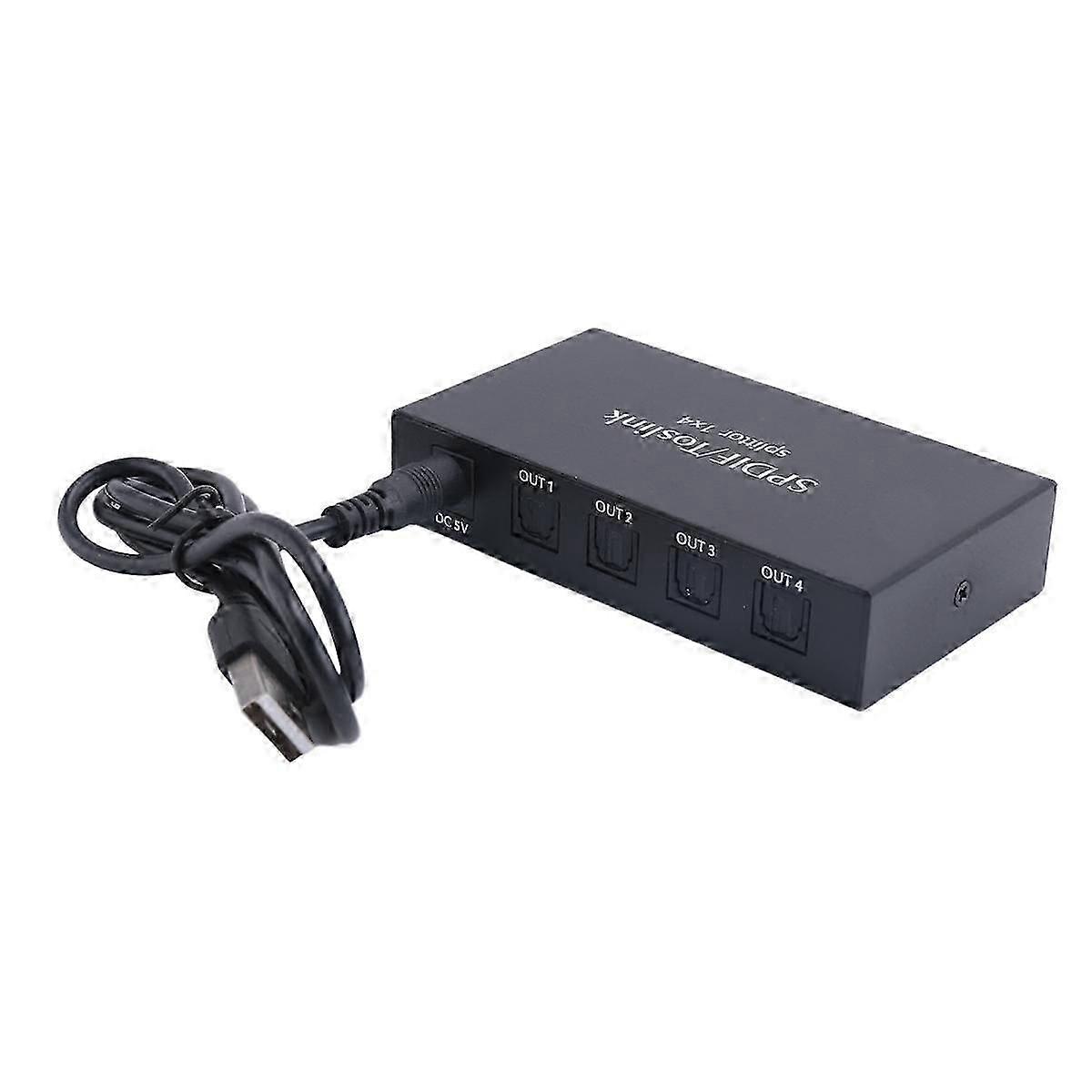 Digital Optical Audio 1x4 Splitter Digital Spdif Toslink Optical Fiber Audio Splitter 1 In 4 Out Aluminiumlegierung (US-Stecker)