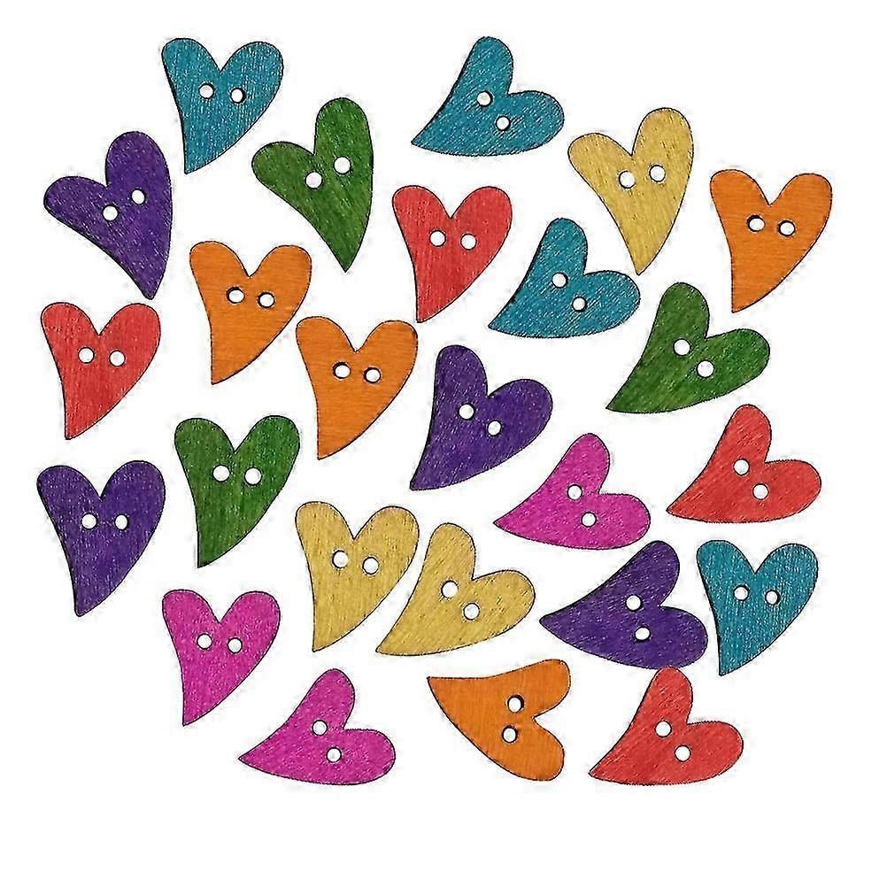 100 PCS Wooden Buttons Clothing Colorful Curved Heart Buttons Ornament Crafts Curved Heart Buttons