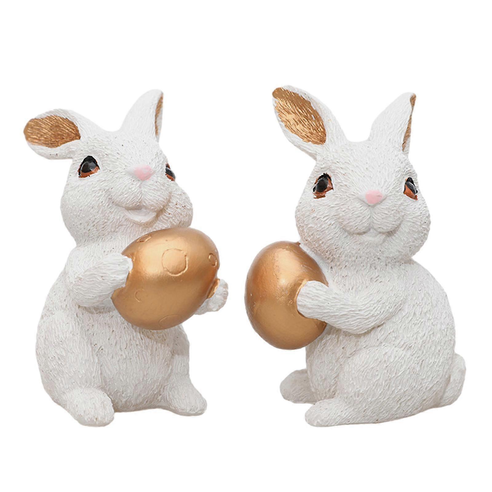 1 Pair Mini Easter Bunny Statue Landscaping Prop for Outside Home Decor
