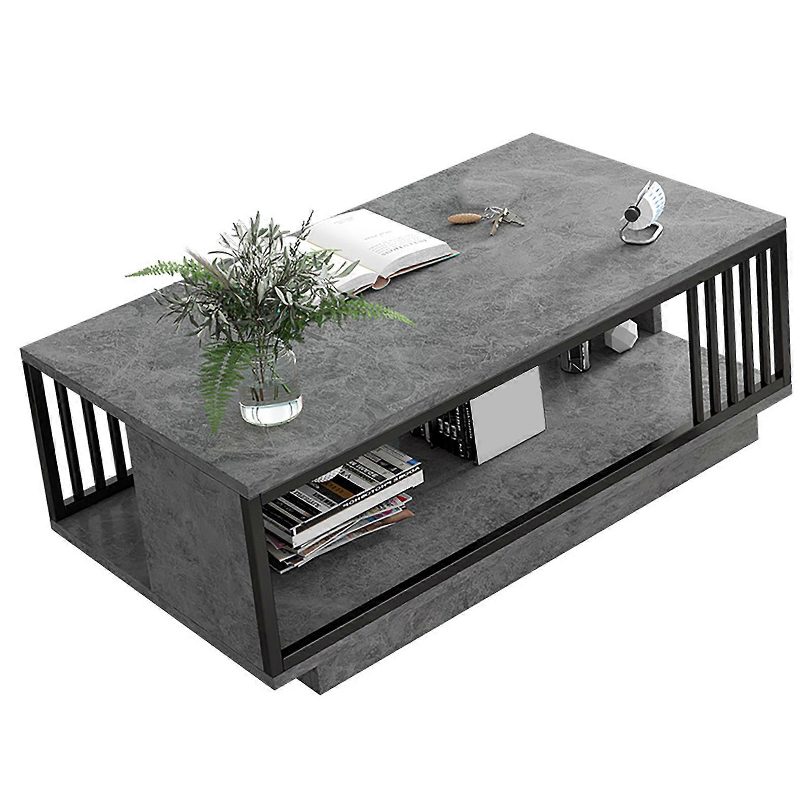 Coffee Table 120x60x40cm Grey High Density Board Metal Frame