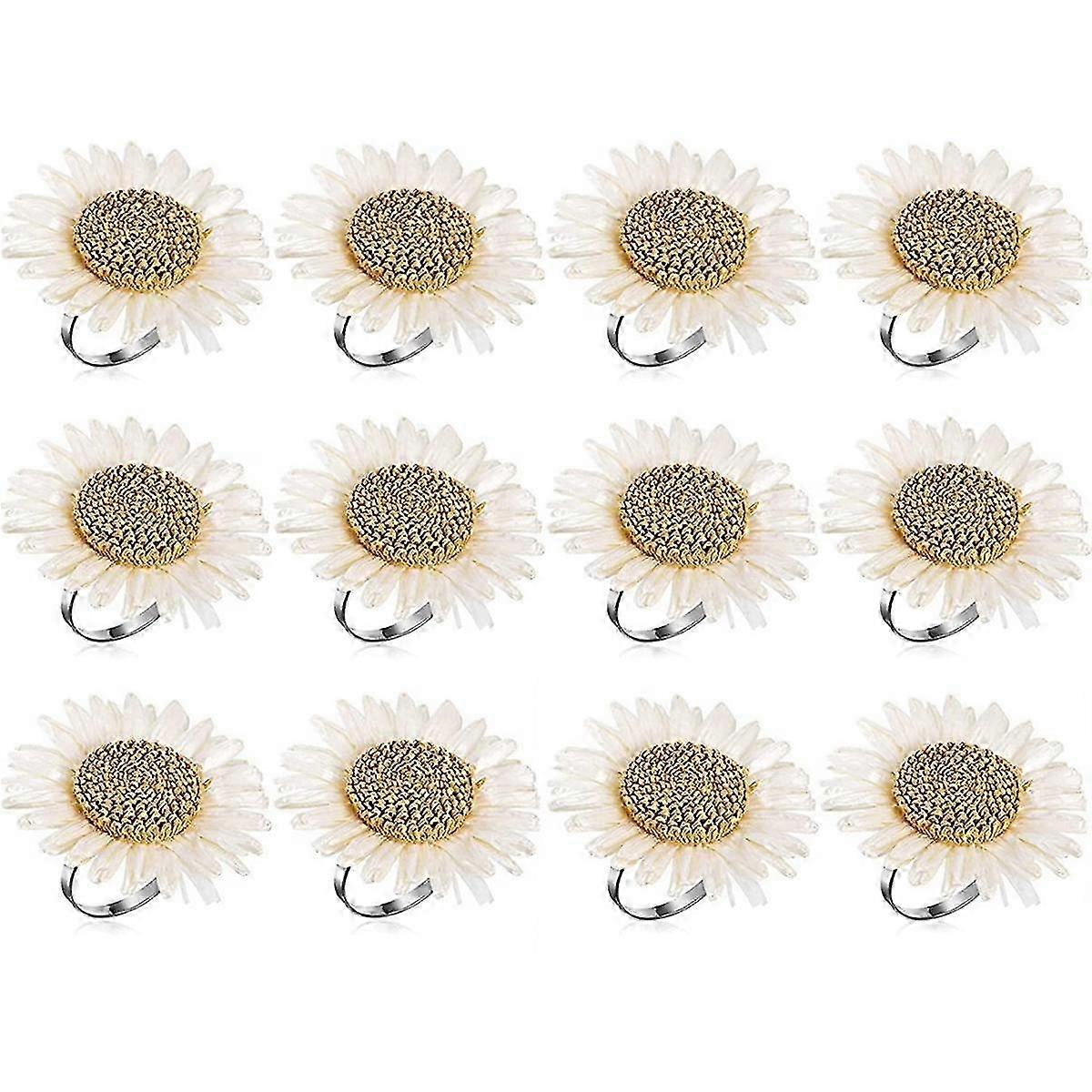 12 قطع زهرة منديل خواتم ، حلقات منديل الأزهار عباد الشمس منديل حامل ديزي سيرفيت أبازيم عقد