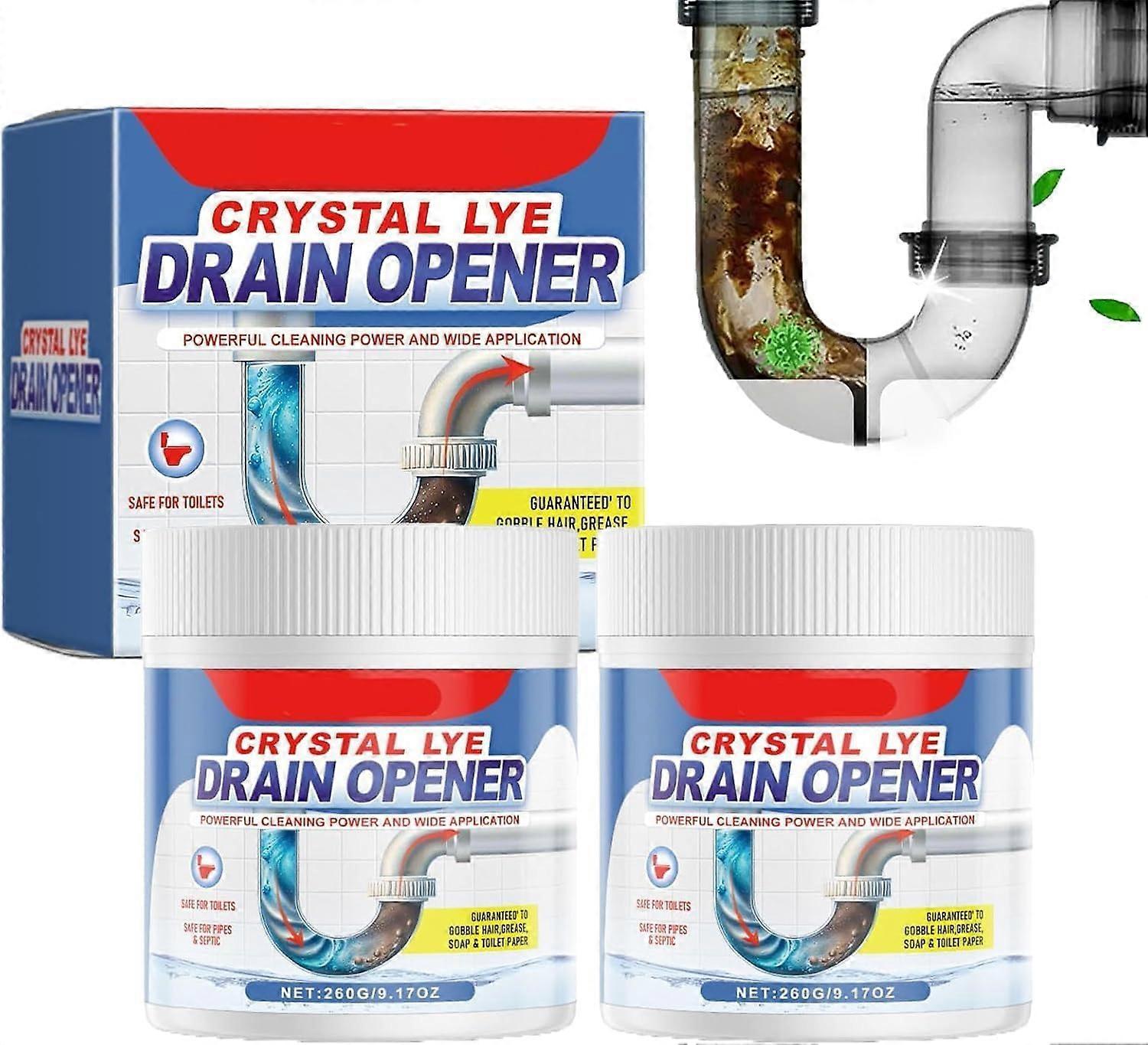 Crystal Lye Drain Opener 2 Pack, Powerful Drain Cleaning Powder for Kitchen and Toilet, All-Purpose Pipe Dredging Agent