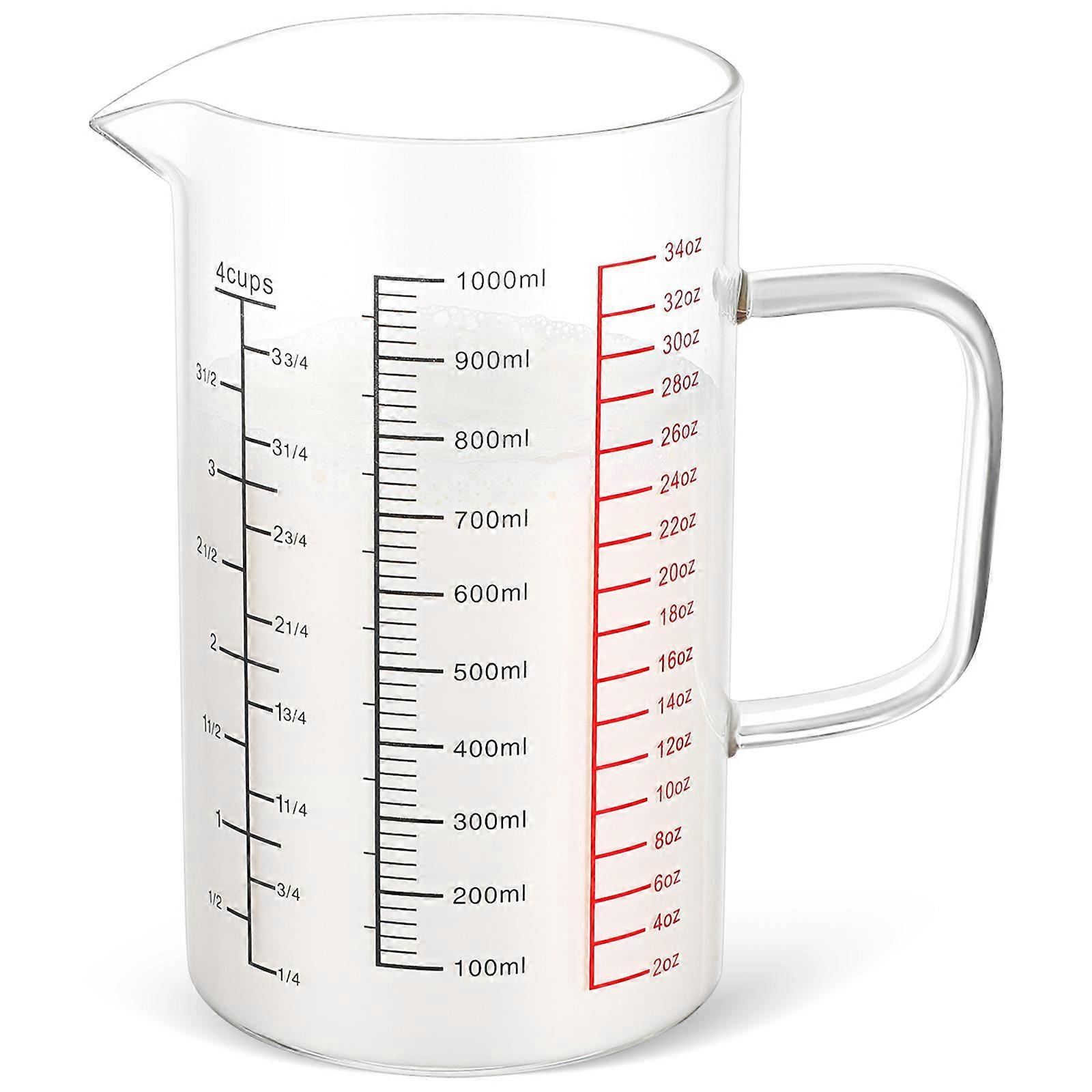 Coffee Measurement Cup With Handle For Kitchen Cooking Baking Mixing 1000 ML Cylindrical Borosilicate Glass 1Pcs