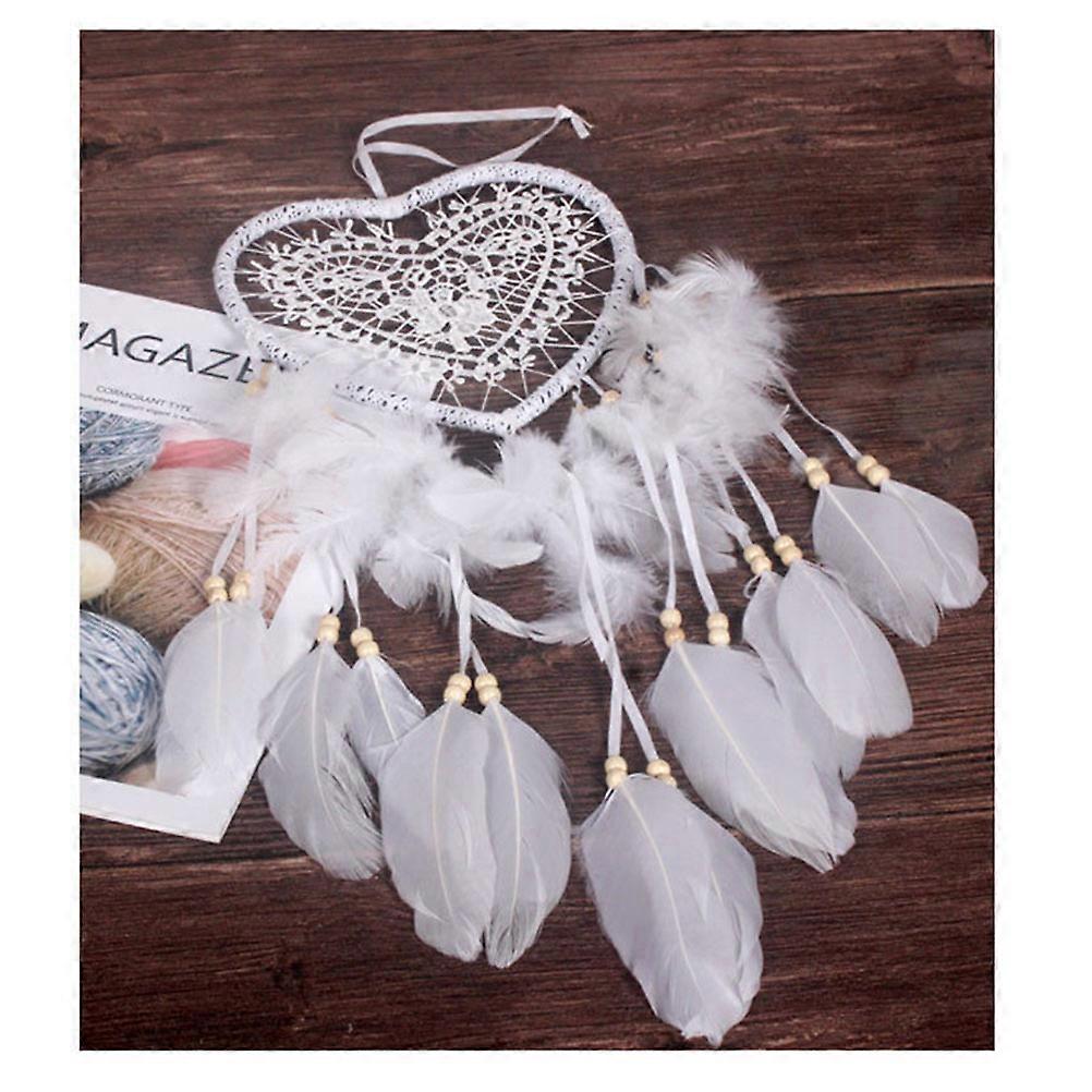 Heart Shaped Decorative Dream Catcher Wind Chime Pendant White 1Set