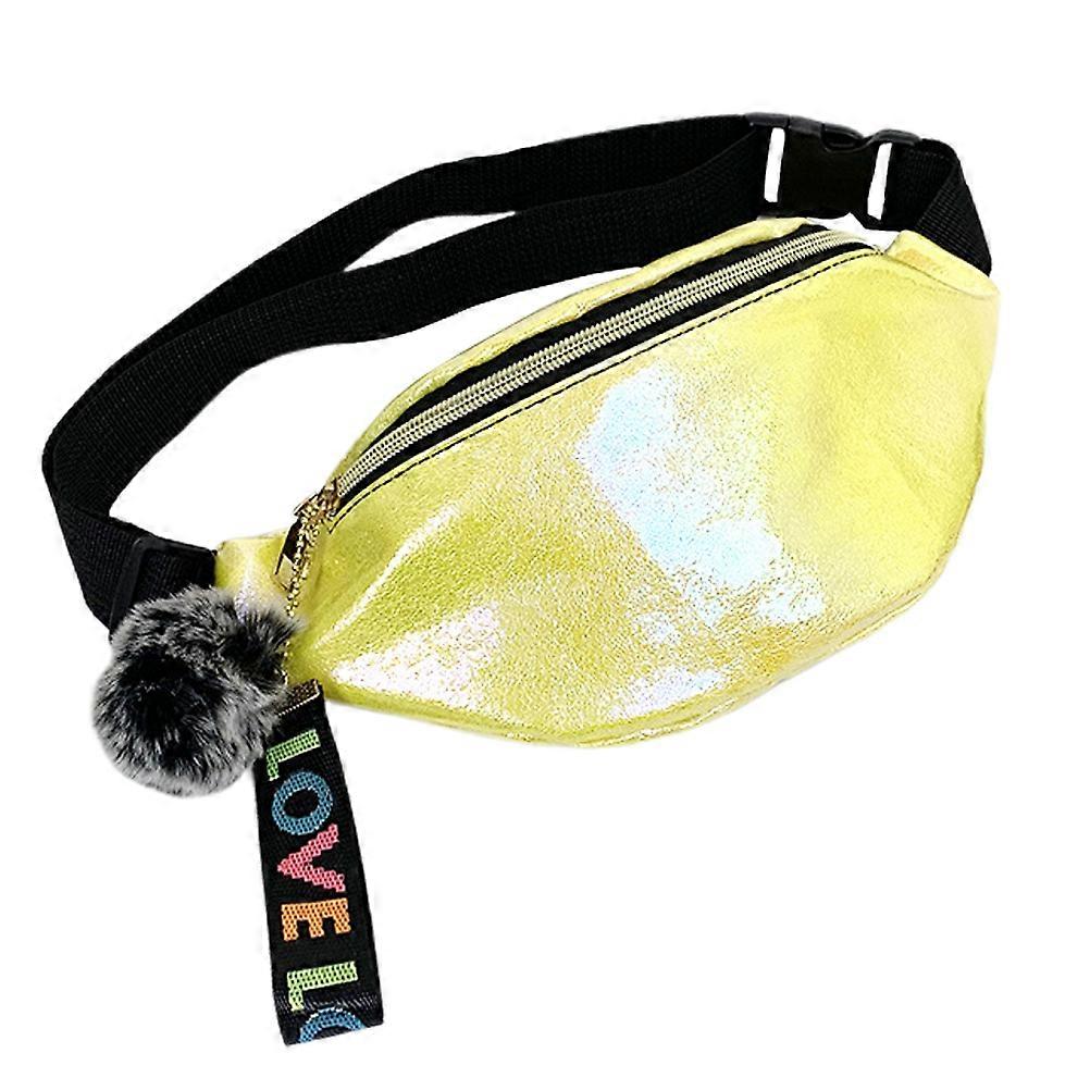 ファニーパックホログラフィックチェストバッグシャイニージッパーファニーパック屋外女性用黄色調節可能なウエストバンド1パック