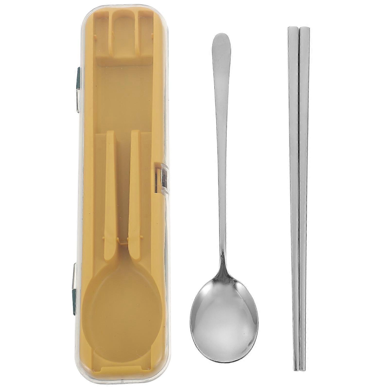 Stainless Steel Portable Set with Chopsticks and Soup Spoon – Lightweight Reusable Outdoor Silverware for Camping and – Compact Blue Kit