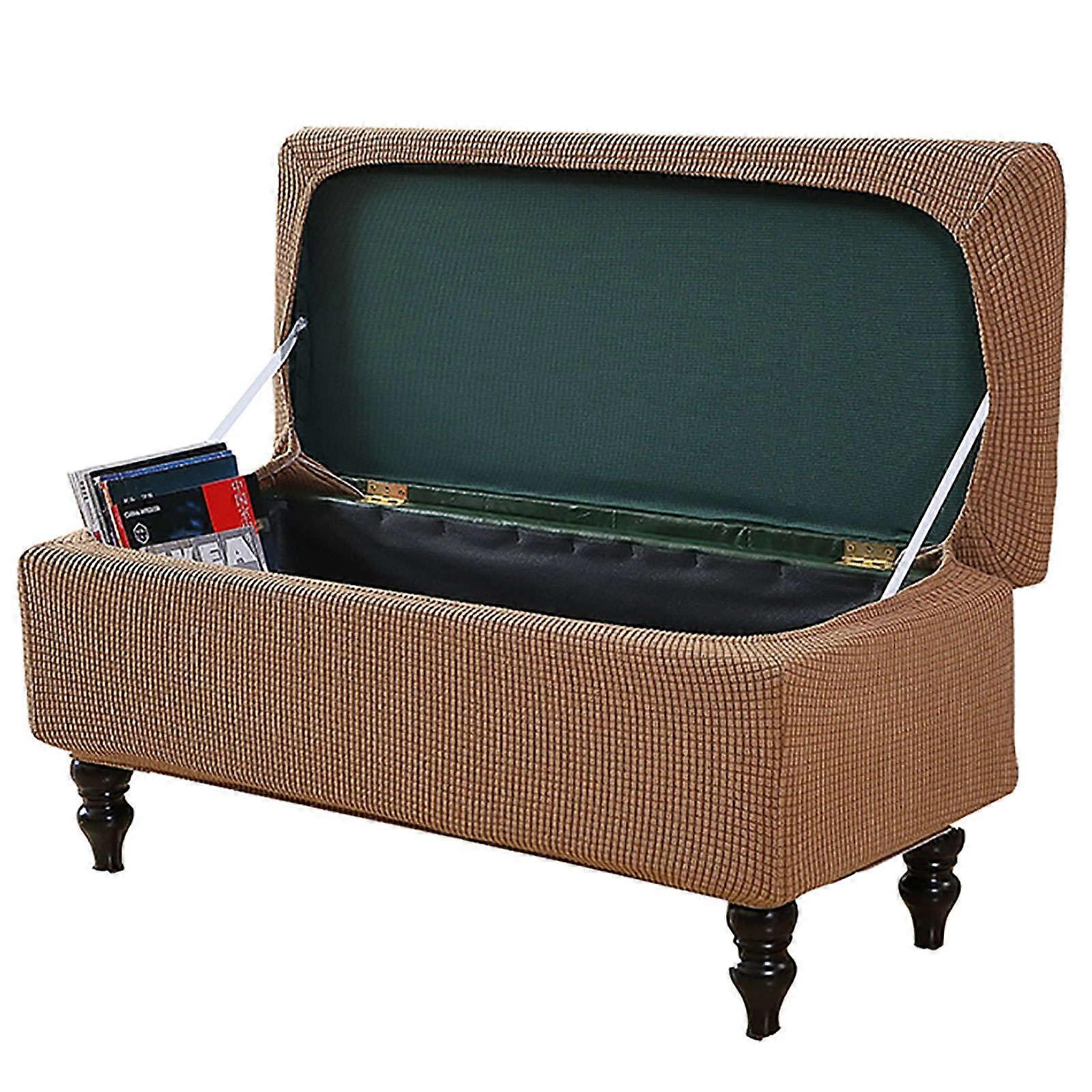 Stretch Ottoman Cover, Rectangular, Removable, NonSlip, Washable, Camel, 110x55x45cm